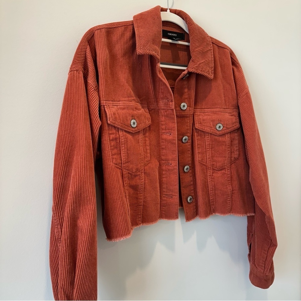 Forever 21 Cropped Jacket Corduroy Red Orange Small Valentines Cotton Transition - Picture 4 of 9